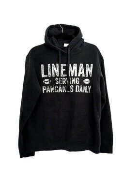 PORT COMPANY-MENS BLACK FRONT GRAPHIC KANGAROO POCKET PULLOVER HOODIE SIZE LARGE
